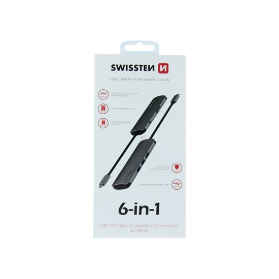Swissten 6 In 1 USB-C Hub - Grey
