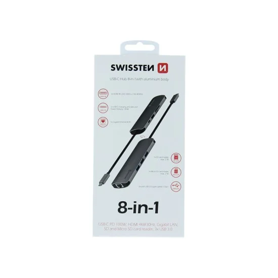 Adapter 8 In 1 Usb-C Hub Swissten - Grey