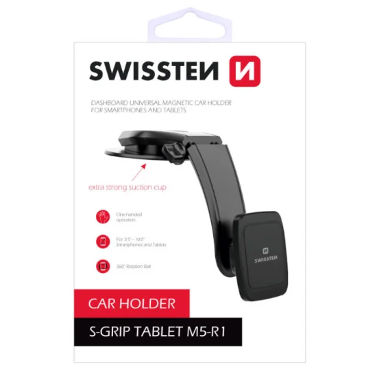Swissten Dashboard Universal Magnetic Car Holder for Smartphones and Tablets-Black