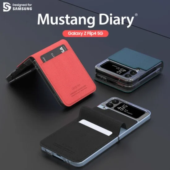 Cover Samsung Flip4 Mustang Diary Tangerine Red Card Slot Case Araree - black