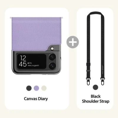 Cover Samsung Z Flip 4 Canvas Diary Case With Adjustable Shoulder Strap Araree