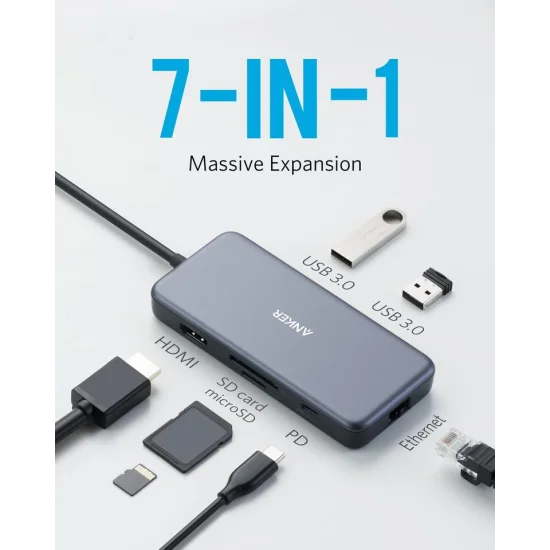 Adapter Power Expand+ 7In1 Usbc Pd Ethernet Hub Anker - Gray