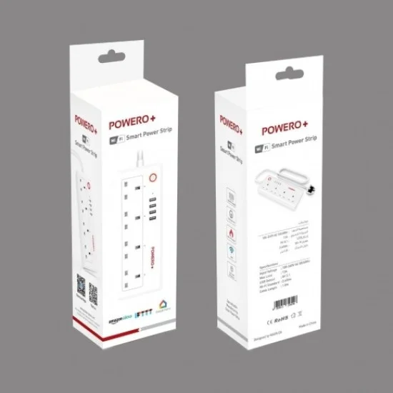POWERO+ WIFI SMART POWER STRIP EXTENSION SOCKET 4 WAY 4 USB PORTS - WHITE