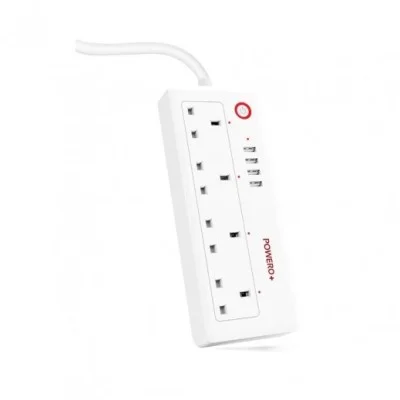 POWERO+ WIFI SMART POWER STRIP EXTENSION SOCKET 4 WAY 4 USB PORTS - WHITE