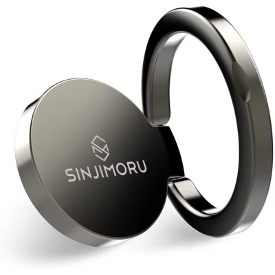 Sinjimoru Ringo Mini Phone Ring Holder & Finger Ring Stand 360 Rotation - Metallic Black