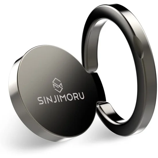 Sinjimoru Ringo Mini Phone Ring Holder & Finger Ring Stand 360 Rotation - Metallic Black