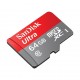 بطاقة الذاكرة ألترا اندرويد ميكرو إس دي مع محول بسعة 64 جيجا بايت من سانديسك - الفئة ١٠ - سرعة قراءة ٨٠ ميجابايت بالثانية