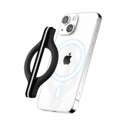 Sinjimoru M-Mini Grip Magnetic Wool-Band Phone Grip Holder for Apple MagSafe Case-Black/White
