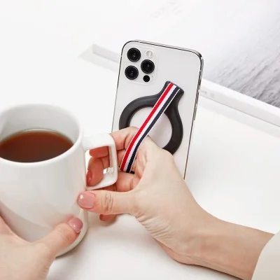 Sinjimoru M-Mini Grip Magnetic Wool-Band Phone Grip Holder for Apple MagSafe Case-Green/Red