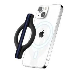 Sinjimoru M-Mini Grip Magnetic Wool-Band Phone Grip Holder for Apple MagSafe Case-Navy / Blue