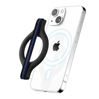 Sinjimoru M-Mini Grip Magnetic Wool-Band Phone Grip Holder for Apple MagSafe Case-Navy / Blue
