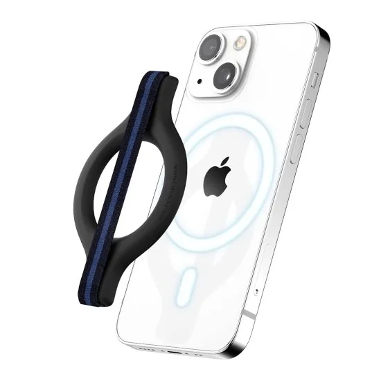Sinjimoru M-Mini Grip Magnetic Wool-Band Phone Grip Holder for Apple MagSafe Case-Navy / Blue