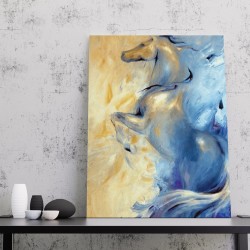 لوحة كانفس حصان بالوان زيتية مختلطة باللون الازرق والذهبي