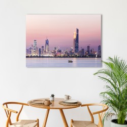 Canvas painting of Kuwait city with the towers and the attractive beach of Kuwait