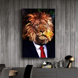 Canvas painting of a lion smoking a cigar in gold color