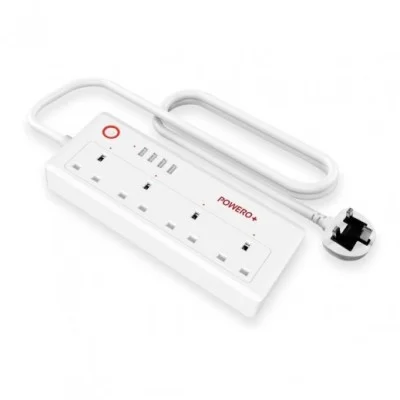 POWERO+ WIFI SMART POWER STRIP EXTENSION SOCKET 4 WAY 4 USB PORTS - WHITE