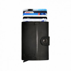 محفظة جلدية رفيعة لحمل بطاقات الائتمان من KAVY (أسود)