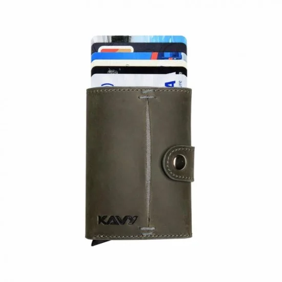 KAVY Credit Card Holder Leather Slim Wallet (Green)