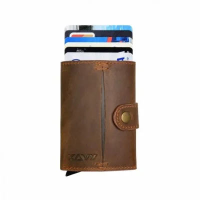 KAVY Credit Card Holder Leather Slim Wallet (TAN)