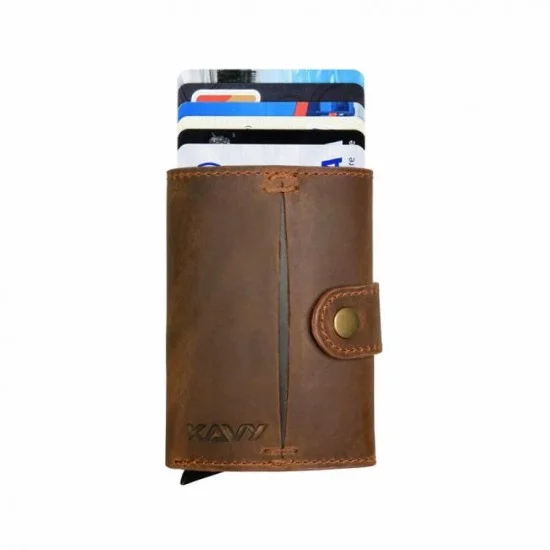 KAVY Credit Card Holder Leather Slim Wallet (TAN)