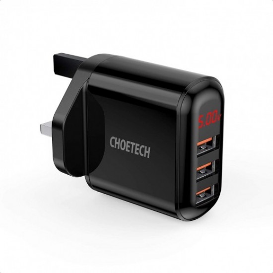 Choetech 3 Port Usb Wall Charger With Digital Display - Dual Usb Wall Charger 3 1 Amp