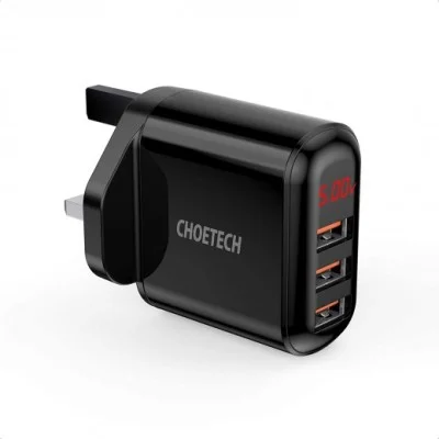 CHOETECH 3 Port USB Wall Charger with Digital Display