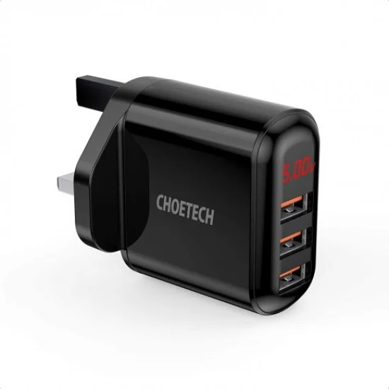 CHOETECH 3 Port USB Wall Charger with Digital Display