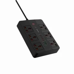 Porodo 6 ac 2 usb-a 24w & 4 usb-c pd 36w multi-port super hub 3m 3000w uk - black