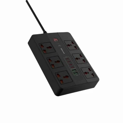 Porodo 6 ac 2 usb-a 24w & 4 usb-c pd 36w multi-port super hub 3m 3000w uk - black