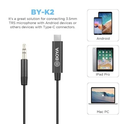 BOYA 3.5mm Male TRS to Male TYPE-C Adapter Cable (20cm) - Black
