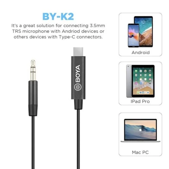 BOYA 3.5mm Male TRS to Male TYPE-C Adapter Cable (20cm) - Black