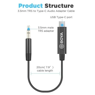 BOYA 3.5mm Male TRS to Male TYPE-C Adapter Cable (20cm) - Black