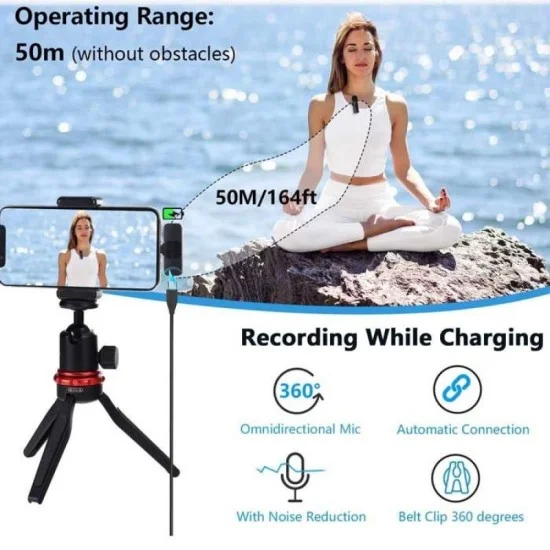 BOYA Smallest 2.4Ghz Wireless Micorphone with Lightning Connector For iOs Device (1TX+1RX) - Black