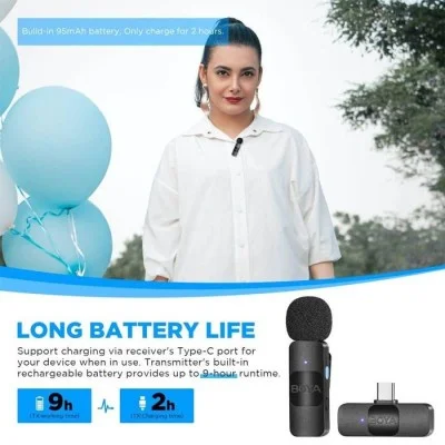 BOYA Smallest 2.4Ghz Wireless Micorphone for Type-C device (1TX+1RX) - Black