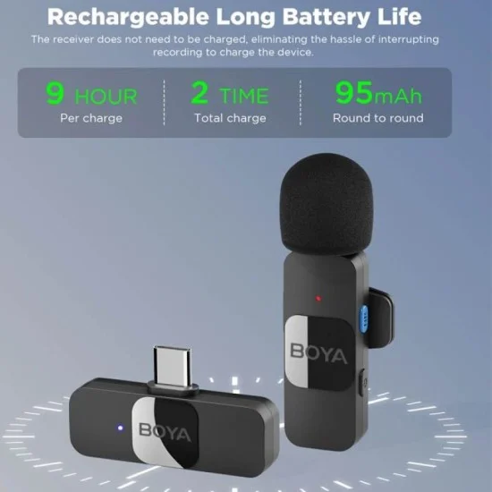 BOYA Smallest 2.4Ghz Wireless Micorphone for Type-C device (1TX+1RX) - Black