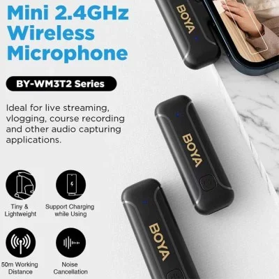BOYA Smallest 2.4Ghz Wireless Micorphone For Lightning Connector (1Tx+1Rx) - Black