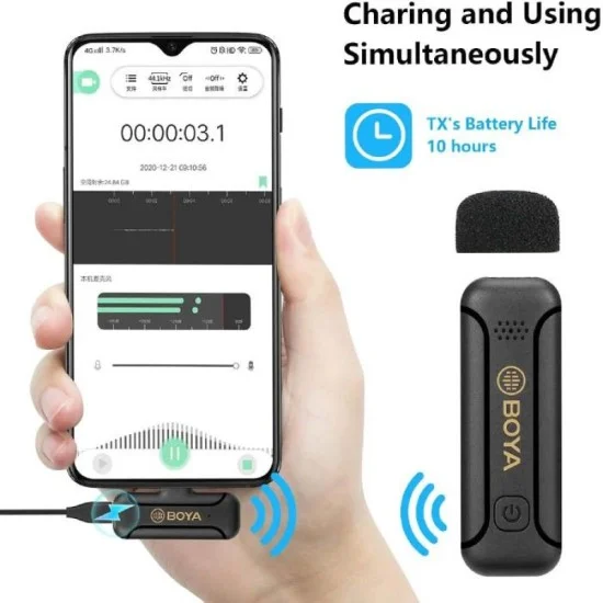 BOYA Smallest 2.4Ghz Wireless Micorphone For Type-C Device (1Tx+1Rx) - Black