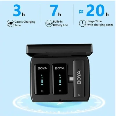 BOYA 2.4Ghz Wireless Microphone For Mobile Device, Pc, Tablet Etc (2Transmitters+1Receiver With Type-C  Jack)