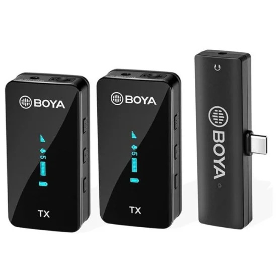 BOYA 2.4Ghz Wireless Microphone For Mobile Device, Pc, Tablet Etc (2Transmitters+1Receiver With Type-C  Jack)