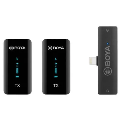 BOYA 2.4Ghz Wireless Microphone For Mobile Device, Pc, Tablet Etc (2Transmitters+1Receiver With Lightning Jack)