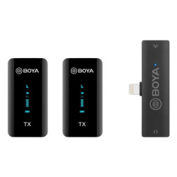 BOYA 2.4GHz Wireless Microphone for mobile device, PC, tablet etc (2transmitters+1receiver with Lightning jack)