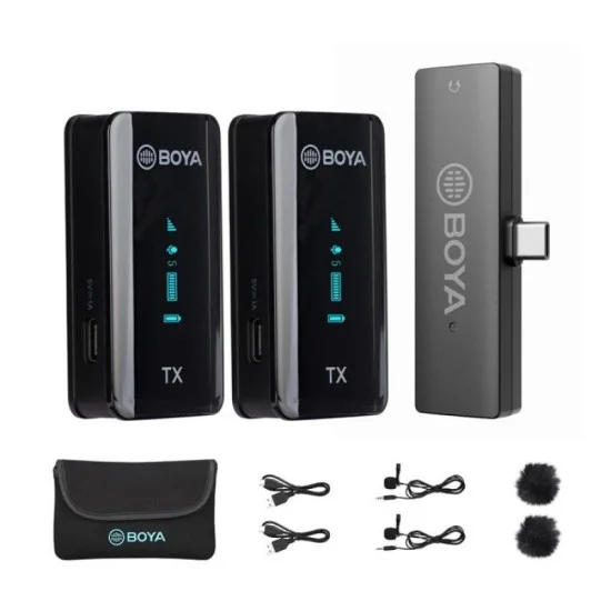 BOYA 2.4Ghz Wireless Microphone For Mobile Device, Pc, Tablet Etc (2Transmitters+1Receiver With Type-C  Jack)