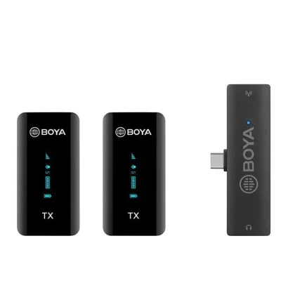 BOYA 2.4Ghz Wireless Microphone For Mobile Device, Pc, Tablet Etc (2Transmitters+1Receiver With Type-C  Jack)