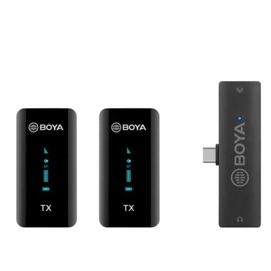 BOYA 2.4Ghz Wireless Microphone For Mobile Device, Pc, Tablet Etc (2Transmitters+1Receiver With Type-C  Jack)