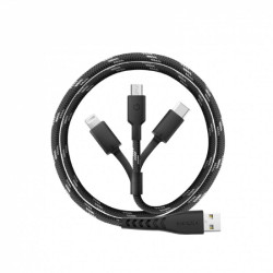 ENERGEA NYLOFLEX 3-IN-1 MICROUSB + LIGHTNING MFI (C89) + USB-C  CHARGE & SYNC CABLE, 1.5M BLACK