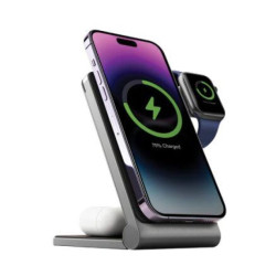 Energea Magtrio, 3In1 Foldable Magnetic Fast Wireless Charger - Gunmetal