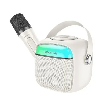 Borofone Portable Bluetooth Speaker Bp15 Dazzling Mini Karaoke With Microphone - White