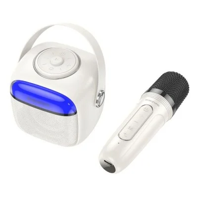Borofone Portable Bluetooth Speaker Bp15 Dazzling Mini Karaoke With Microphone - White