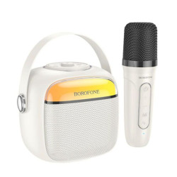 Borofone Portable Bluetooth Speaker Bp15 Dazzling Mini Karaoke With Microphone - White