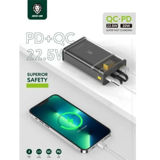 Green Lion Integrated Transparent Power Bank 10000 mAh ( QC 22.5W + PD 20W ) - Black